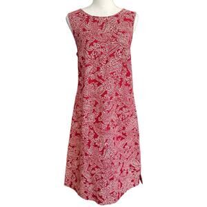 Eddie Bauer Women's Dress Large Tall Cotton Red Paisley Sleeveless Shift Preppy